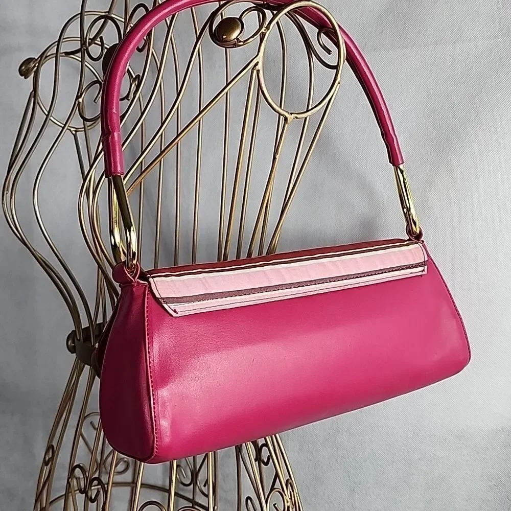Silk Flap Fuschia Shoulder Bag with Matching Strap & Gold Tone Hardware